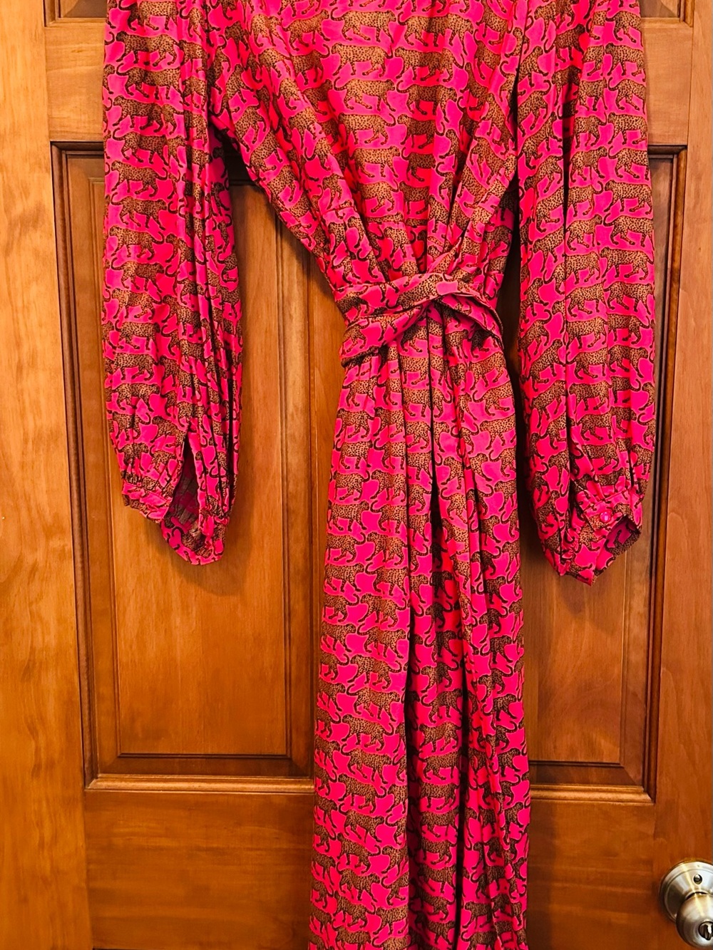 Emerson Fry bishop sleeve Pink and Gold Tiger-Print Maxi Wrap Dress